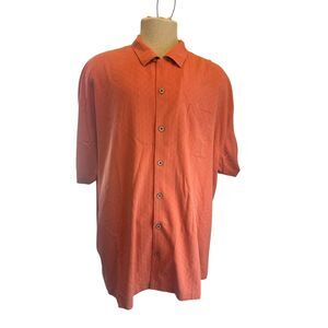Tommy Bahama Men Casual Button Down Silk Shirt Sz XXL Short Sleeves Pocket Orang